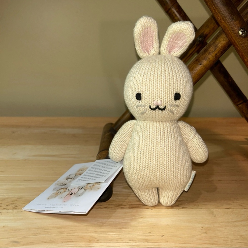 NWT Cuddle & Kind Baby Bunny Rabbit Knit 8” Handmade Nepal Oatmeal Pink Cotton